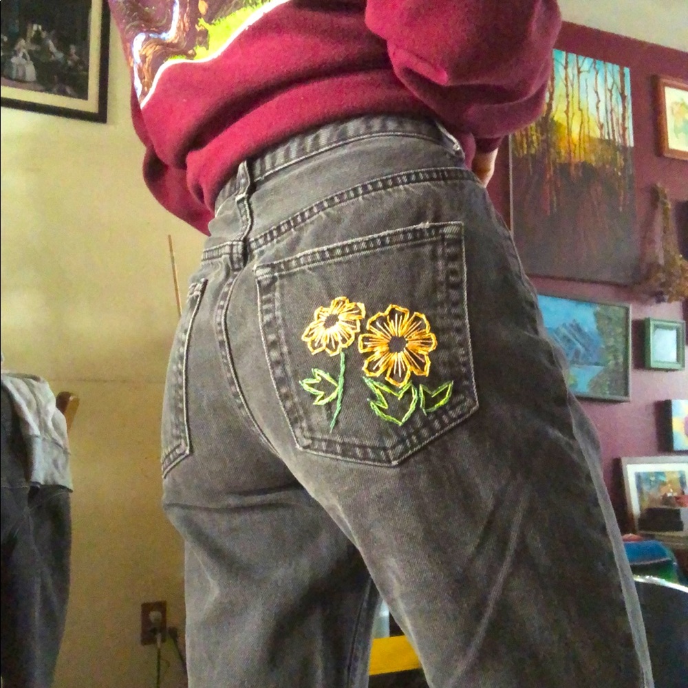 BDG mom jeans with hand embroidered booty